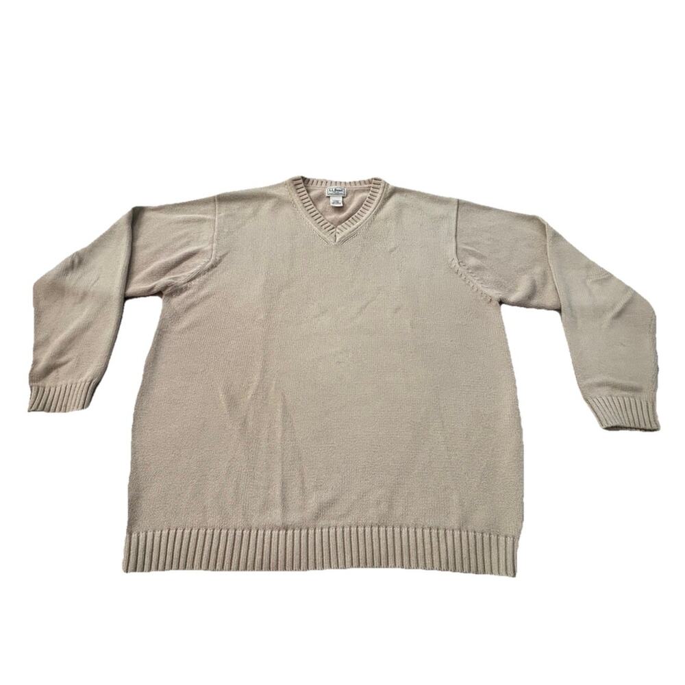 L.L.Bean Mens LT Tall Tan 100% Cotton Crewneck Knit Sweater Large Tall USA